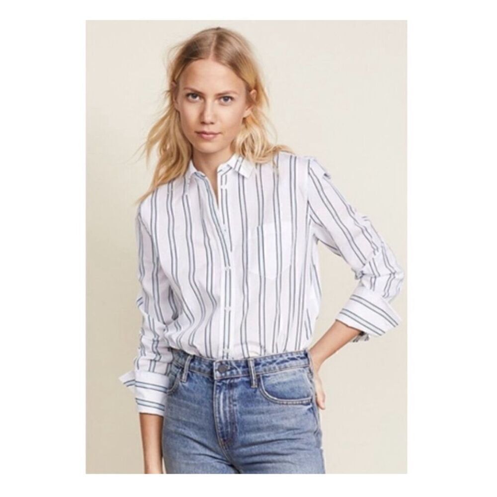 Equipment Femme Huntley White Blue Stripe Cotton Button Down Women’s Size S